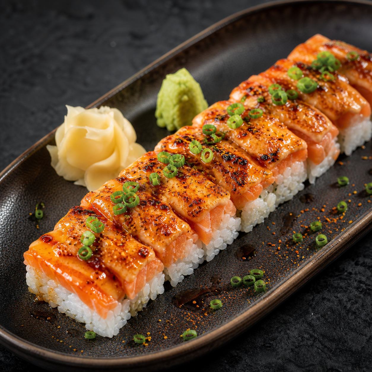 Torched spicy salmon pressed sushi